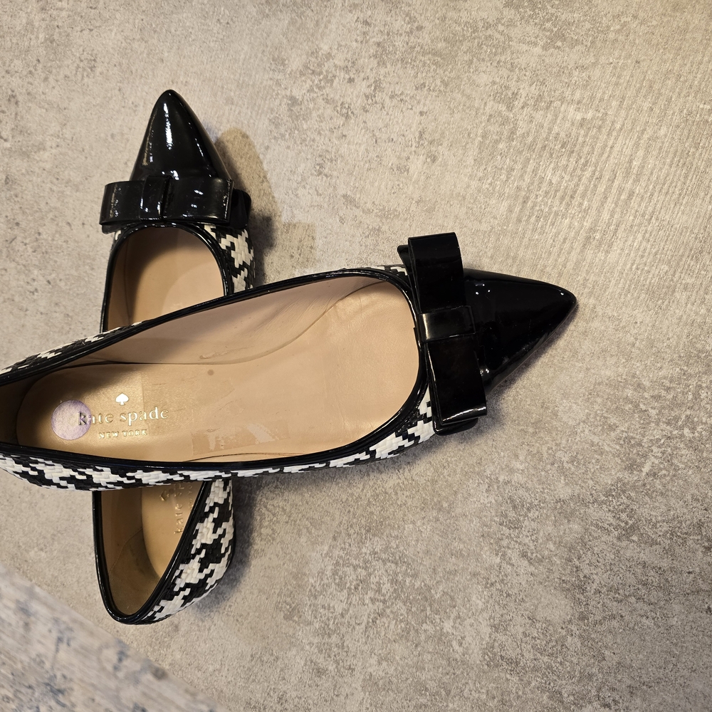 kate spade Black Snakeskin Flats with Bow